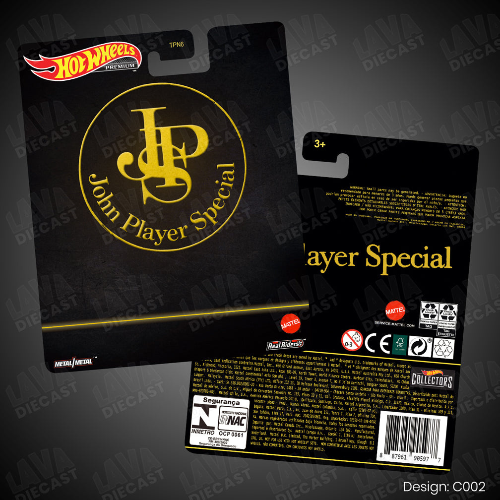 JOHN PLAYER SPECIAL Theme Premium Custom Hot Wheels Card for 1:64 Diecast