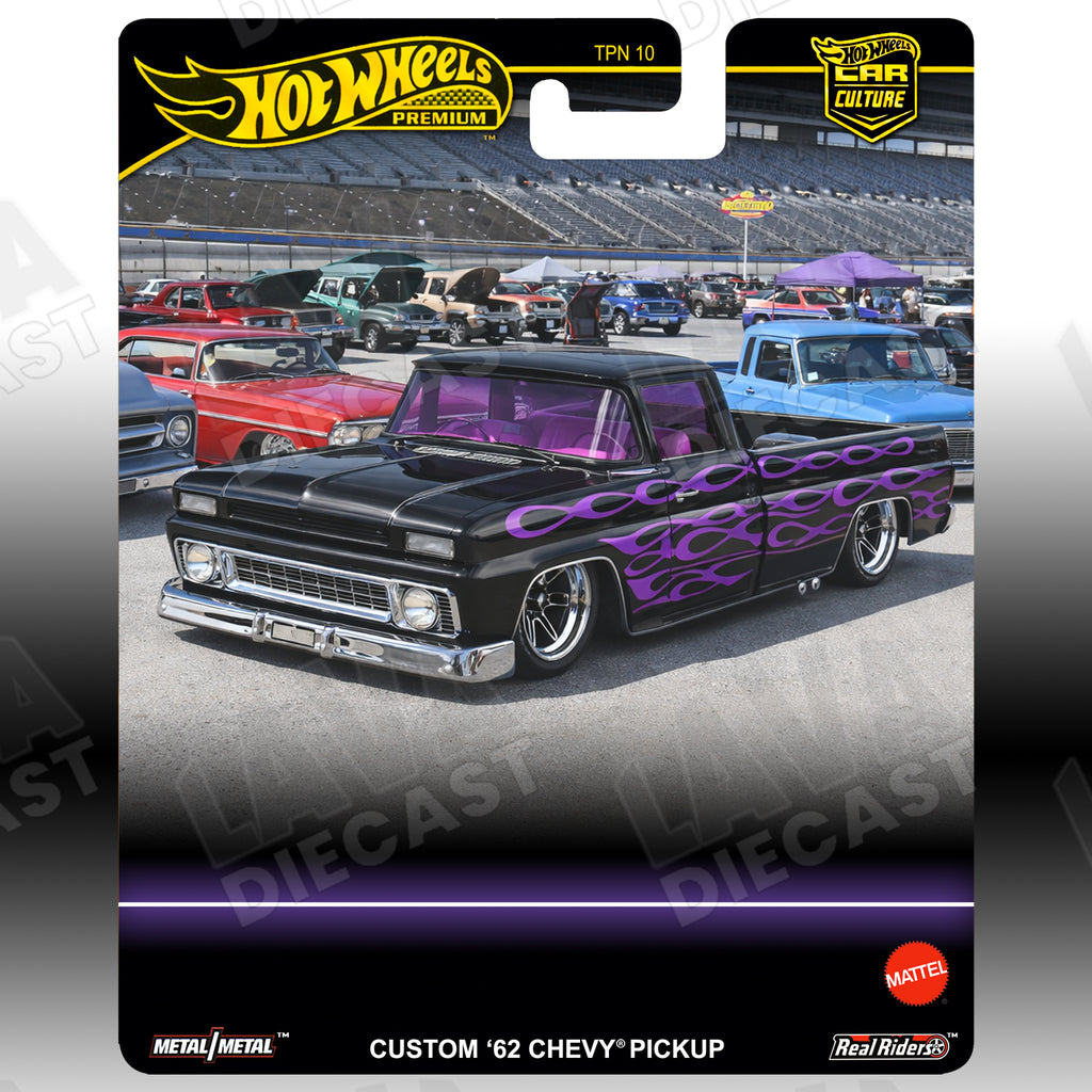 Hot Wheels ’62 Chevy Pickup Truck Purple Flames C10 (5-Pack Squarebody) | Custom Premium 1:64 Card