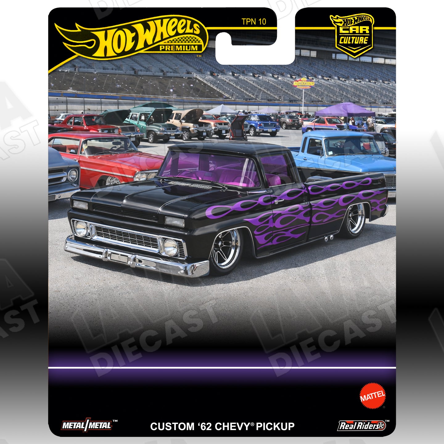 Hot Wheels ’62 Chevy Pickup Truck Purple Flames C10 (5-Pack Squarebody) | Custom Premium 1:64 Card