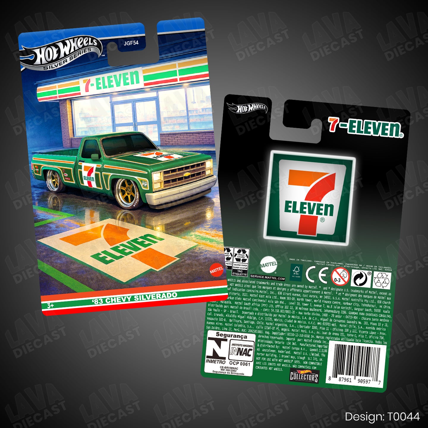 '83 Chevy Silverado C10 7 ELEVEN Theme Premium Custom Hot Wheels Card for 1:64 Diecast