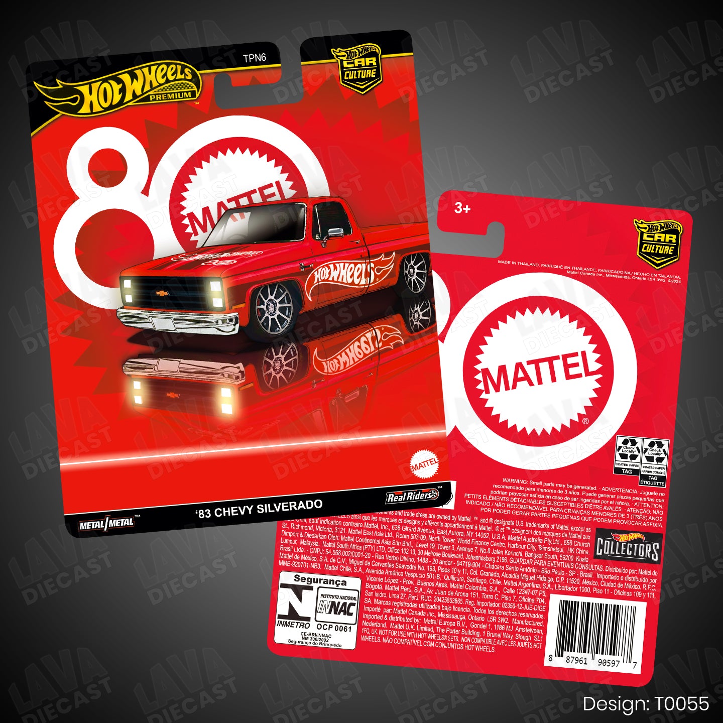 '83 Chevy Silverado C10 Mattel 80th Anniversary Theme Premium Custom Hot Wheels Card for 1:64 Diecast