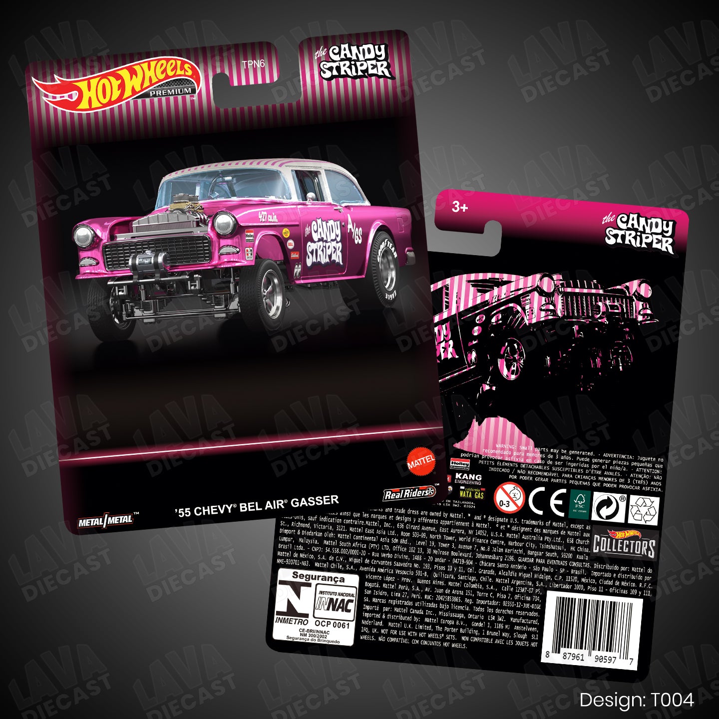 '55 CHEVY BEL AIR GASSER CANDY STRIPER Theme Premium Custom Hot Wheels Card for 1:64 Diecast