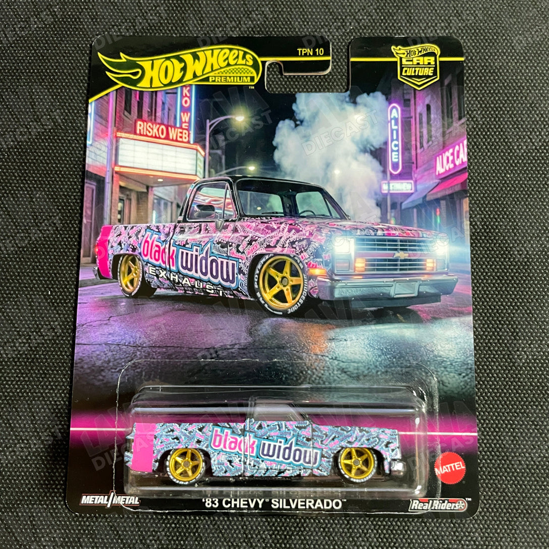Hot Wheels ’83 Chevy Silverado Black Widow | Wheel Swap +Custom Card Limited Set | Lava Diecast 1:64