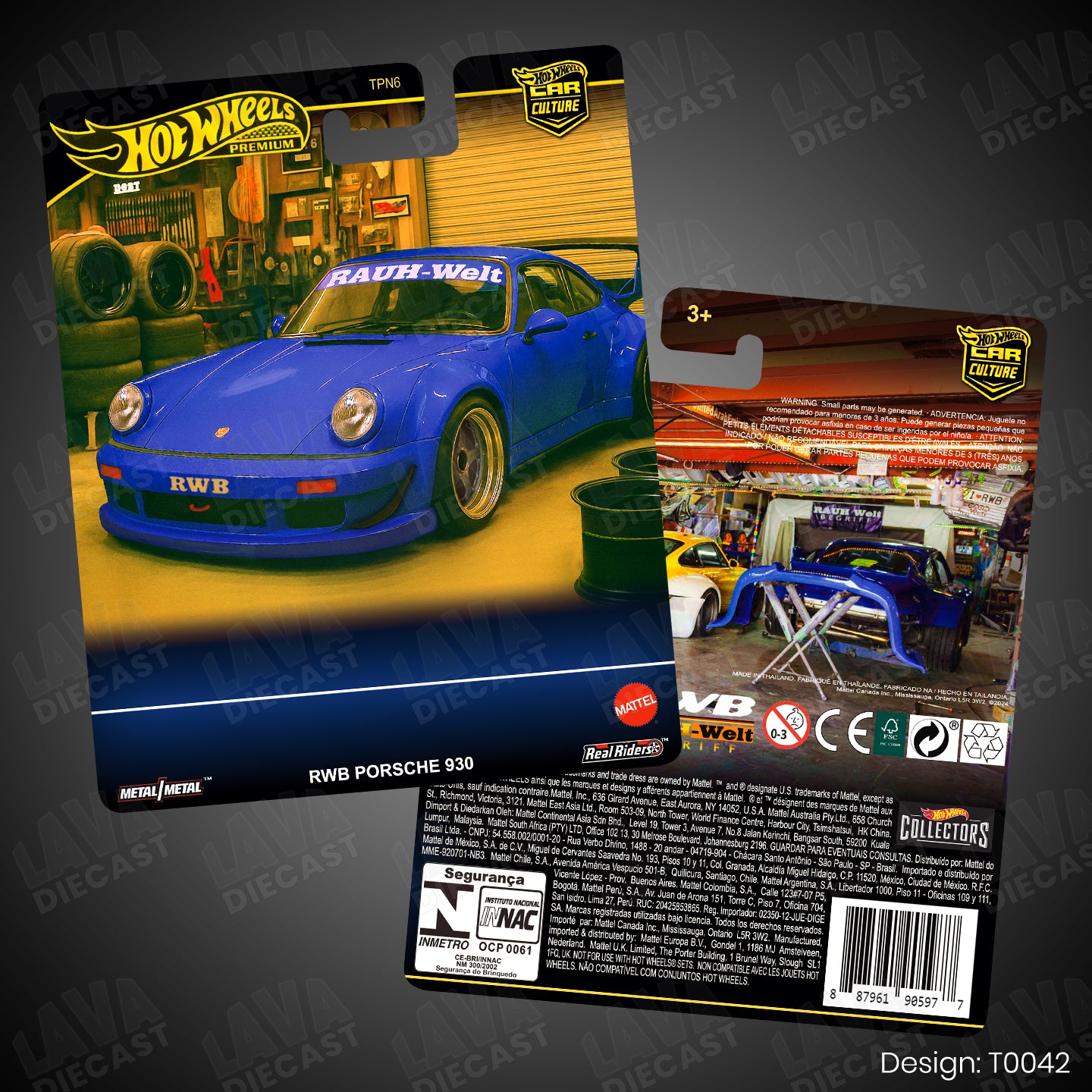 RWB PORSCHE 930 Blue Theme Premium Custom Hot Wheels Card for 1:64 Diecast