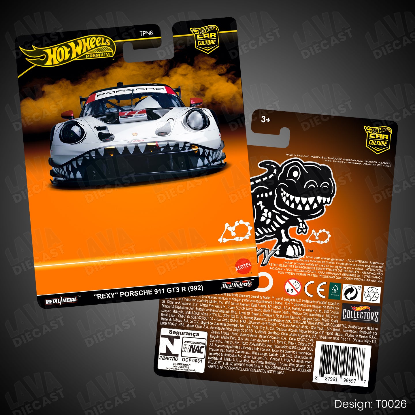 SKELETON REXY PORSCHE 911 GT3 R 992 Theme Premium Custom Hot Wheels Card for 1:64 Diecast