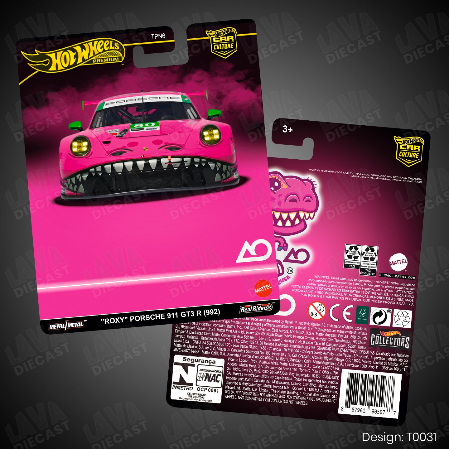 ROXY PORSCHE 911 GT3 R 992 Theme Premium Custom Hot Wheels Card for 1:64 Diecast
