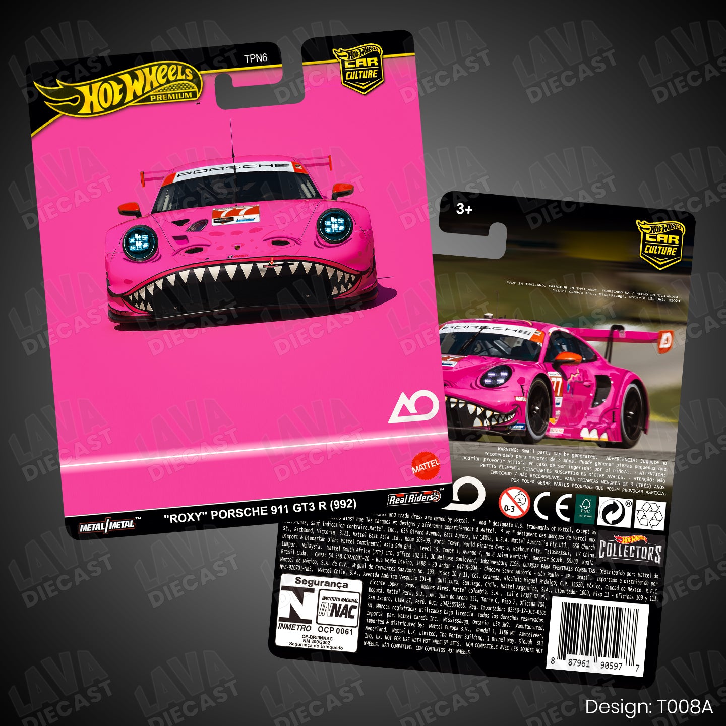 Hot Wheels Race Day ROXY Porsche 911 GT3 R (992) IMSA GTD PRO AO RACING Theme Premium Custom Hot Wheels Card 1:64