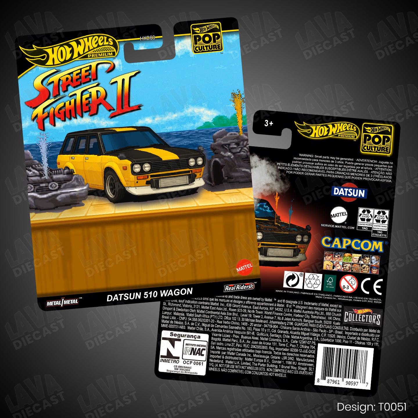 STREET FIGHTER 2 DATSUN 510 WAGON Theme Premium Custom Hot Wheels Card for 1:64 Diecast