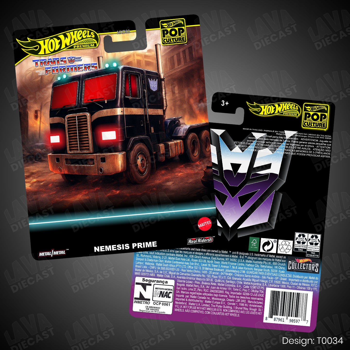 TRANSFORMERS NEMESIS PRIME Theme Premium Custom Hot Wheels Card for 1:64 Diecast